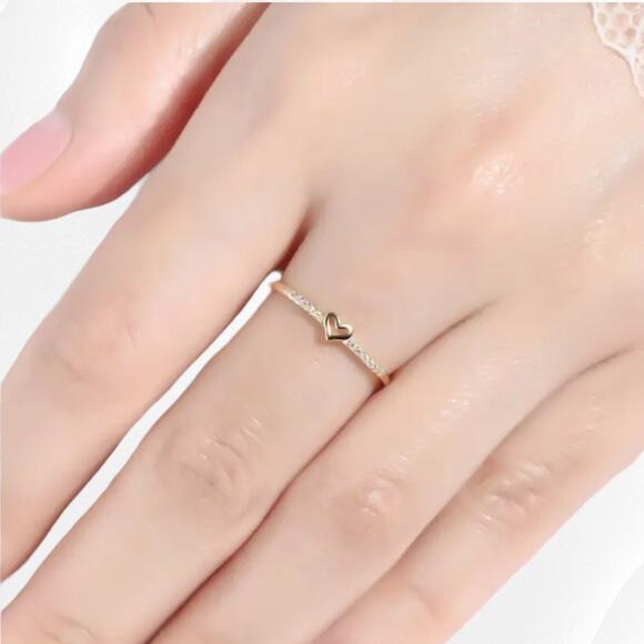 Rose Golden Heart Coquette Zirconia Hollow Fashion Jewelry Minimal Ring Size 6 - Picture 4 of 5